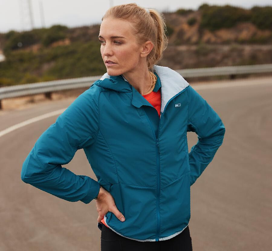 Chaquetas Hoka One One Mujer Azules - Hybrid Run - WVYH17042